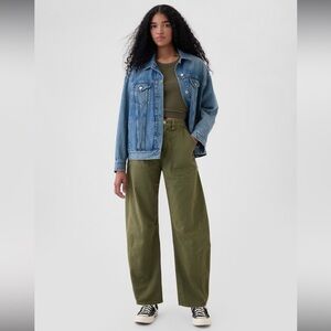 Gap Mid Rise Twill Barrel Pants, olive green, 8 long, NWT